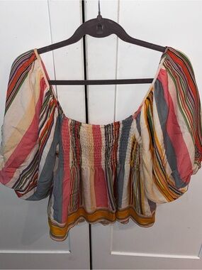 New with tags, boutique top, By Together, Multicolor Smocked big sleeve, large